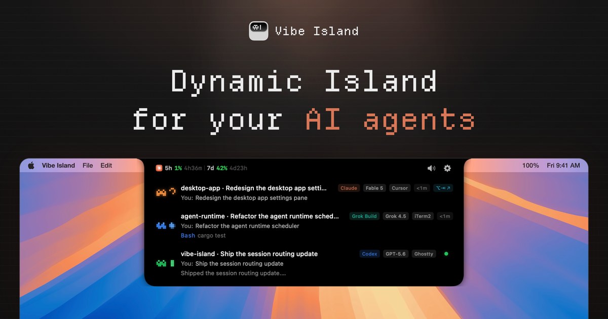 Vibe Island supports 26 AI coding agents and detailed interactions directly from the notch.