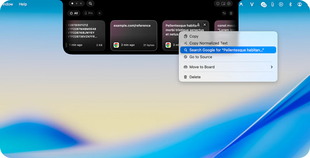 OneNotch clipboard and context menu on the notch