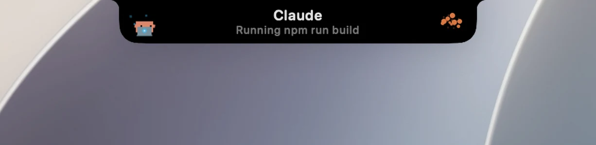 The closed notch while Claude Code is running: the Clawd pet on the left, the Pixel grid running indicator on the right