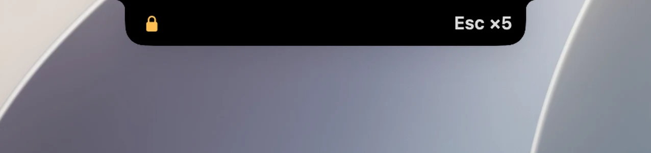 The closed notch while the keyboard is locked: a lock and the text "Esc ×5"