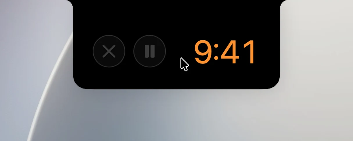 Die Ansicht mit großen Ziffern, die erscheint, wenn du den Zeiger an der Notch über den Timer bewegst