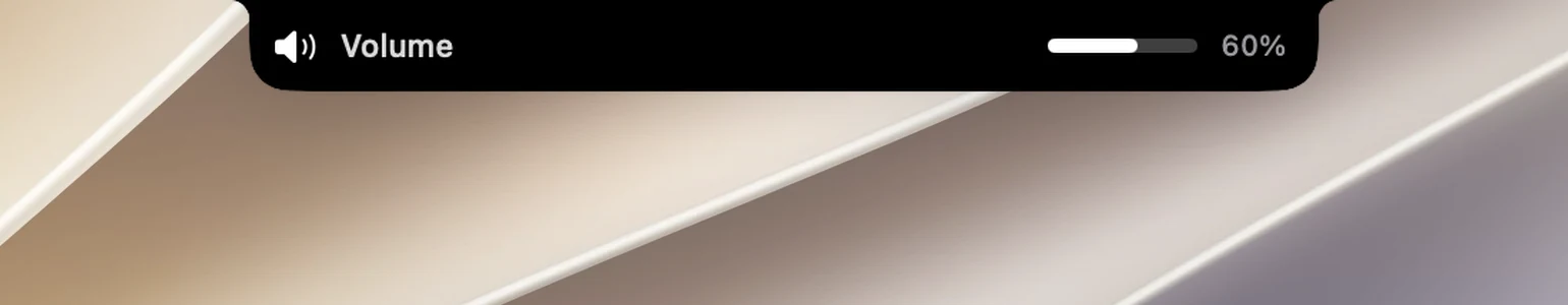 The Inline volume HUD: the icon left of the notch, the bar and percentage on the right