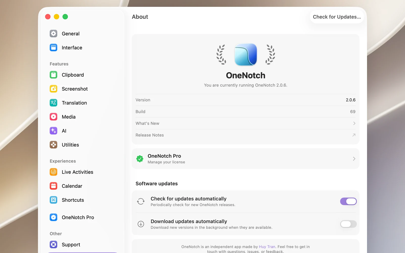 The Software updates section in Settings › About, with the switches for checking and downloading automatically